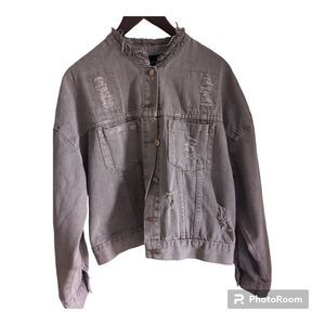 Mustard Seed Women's Collarless Denim  Jacket Size M LIGHT Purple Distressed